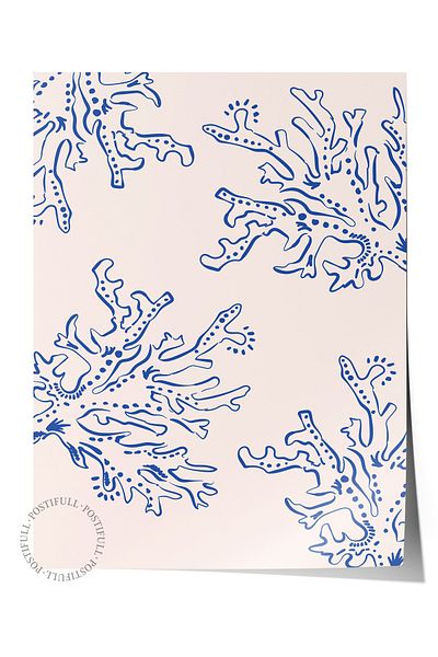 Postifull Frameless Wall Poster, Coral, Pattern, Flat Illustration, Blue, Beige Color Poster, 2025 Summer Selection,