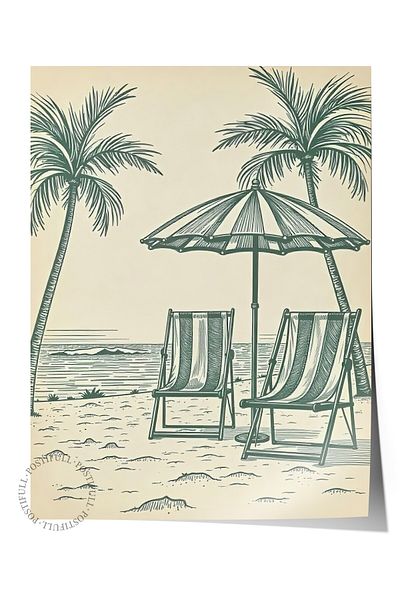 Postifull Poster de perete fără încadrare, Coastline, ilustrație, poster de culoare verde, selecție de vară 2025, NR:109543