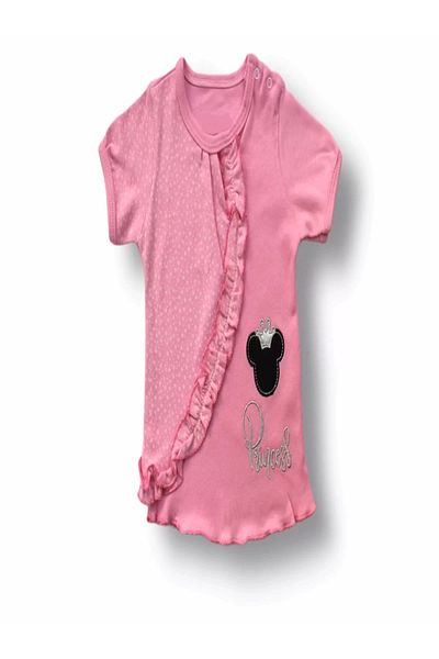 ALFA AKSESUAR 03 3-6 6-9 9-12 12-18 Months Princess Crowned Mickey Embroidered Shorts T-shirt 3-Piece Girl Baby Set Pink