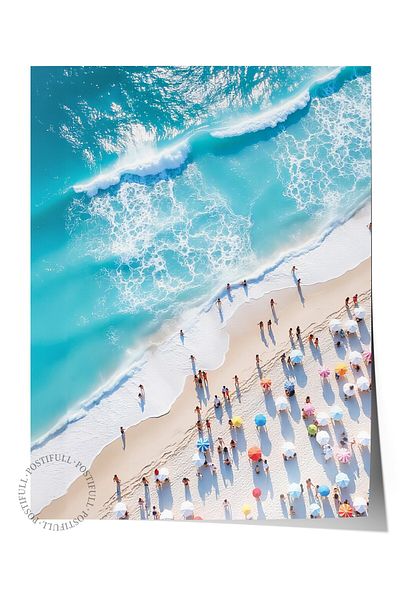 Postifull Frameless Wall Poster, People on the Beach, Photo, Blue Color Poster, 2025 Summer Selection, No:109494