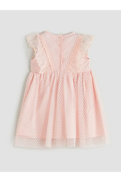 LC Waikiki Ecru Crew Neck Girl's Lace Dress