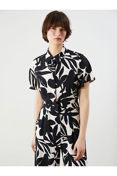 LC Waikiki Shirt Collar Floral Women's Jumpsuit
