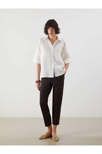 LC Waikiki Indigo Oversize 100% Linen Women's Shirt