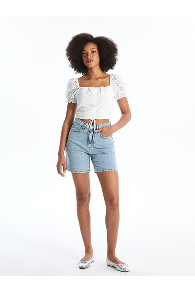 LC Waikiki Narrow Fit Ripped Detailed Women's Jean Shorts