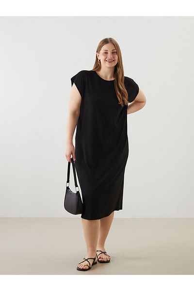 LC Waikiki Black Crew Neck Combed Cotton Dress
