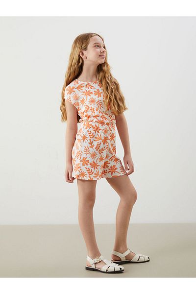 LC Waikiki Ecru Crew Neck Floral Girl's Jumpsuit