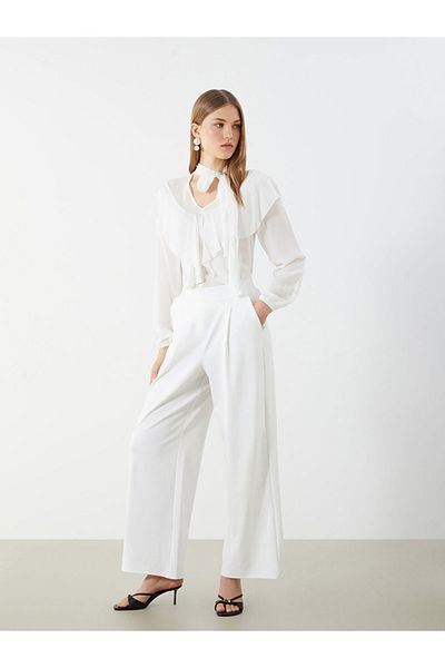 LC Waikiki Pantaloni plisați pentru damă, cu talie elastică, cu picioare largi