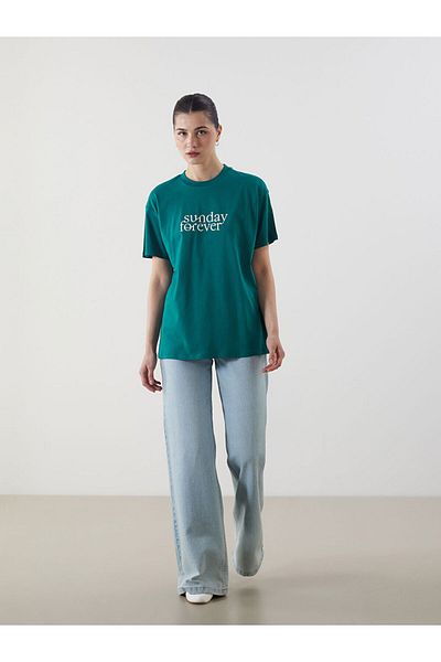 LC Waikiki Green Crew Neck Printed Women's Tunic