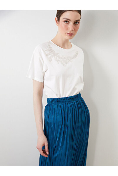 LC Waikiki Damenbluse mit Rundhalsausschnitt und Steinen