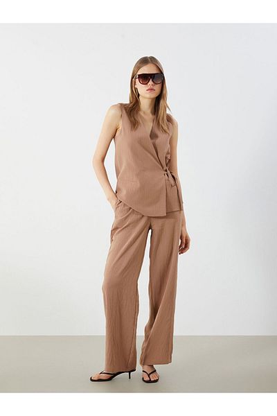 LC Waikiki Striped Wide Leg Women's Trousers with Elastic Waist