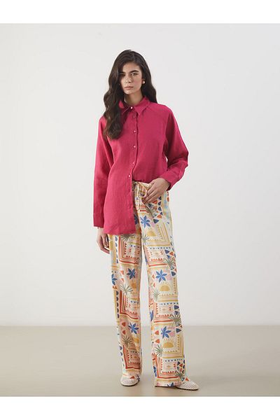LC Waikiki Green Patterned Women's Trousers with Elastic Waist
