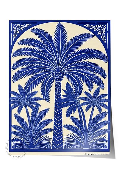 Postifull Frameless Wall Poster, Palm Trees, Illustration, Blue Color Poster, 2025 Summer Selection, No:109