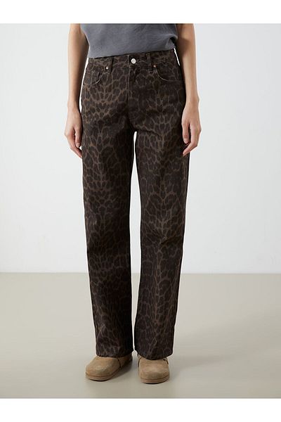 LC Waikiki Wideleg Leopard Patterned Women's Jean Trousers