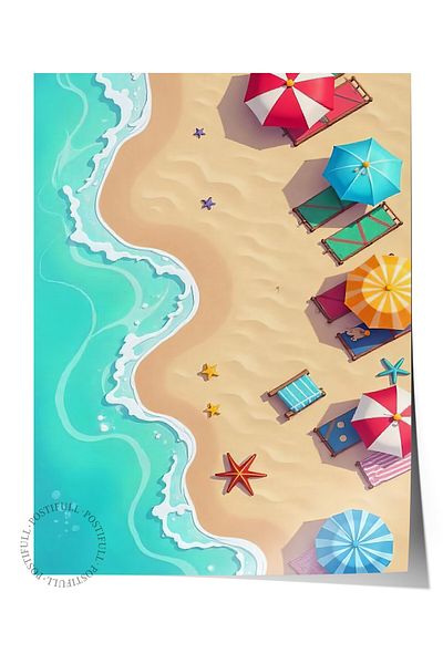 Postifull Frameless Wall Poster, Seaside, Illustration, Maximalist, Colorful Color Poster, 2025 Summer Selection, No: