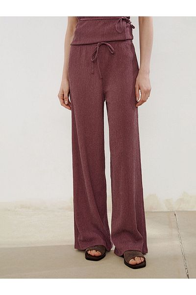 LC Waikiki Dark Dusty Rose Textured Women's Trousers with Elastic Waist