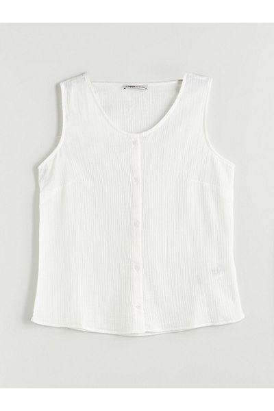 LC Waikiki U Neck Textured Muslin Blouse