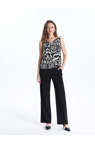 LC Waikiki Blue V-Neck Patterned Women's Blouse