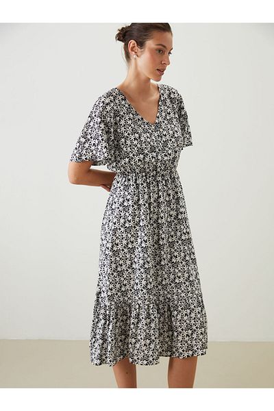 LC Waikiki Mixed V-Neck Floral Waist Dress