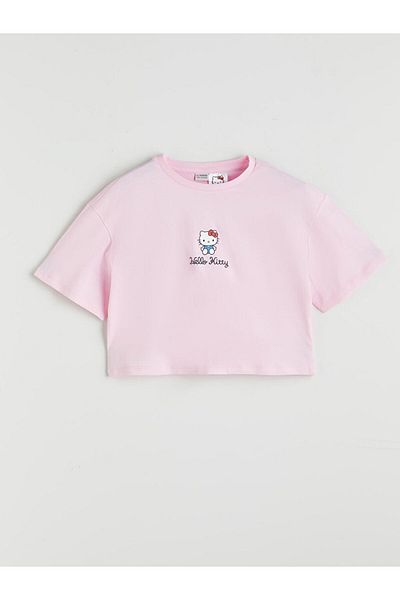 LC Waikiki Pink Crew Neck Hello Kitty Printed Girl's T-Shirt and Shorts