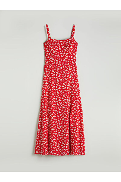 LC Waikiki Red Square Neck Floral Strap Dress