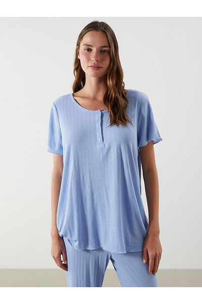 LC Waikiki Blue Crew Neck Textured Women's Pajama Set