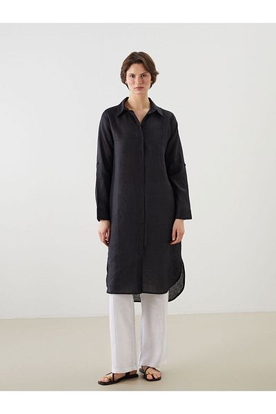LC Waikiki Black 100% Linen Women's Shirt Tunic