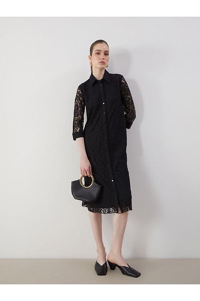 LC Waikiki Black Lace Women's Shirt Dress