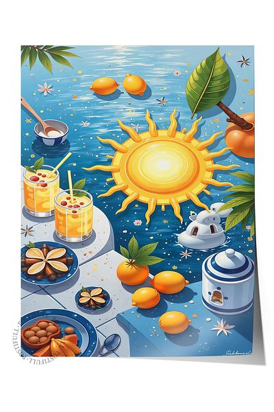 Postifull Frameless Wall Poster, Summer Fruits, Illustration, Maximalist, Yellow Color Poster, 2025 Summer Selection
