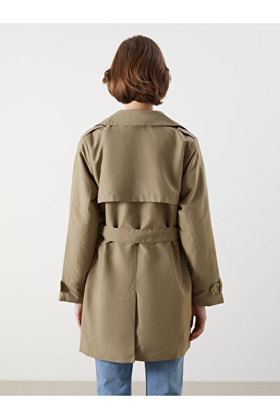 LC Waikiki Khaki Jacket Collar Women's Trench Coat