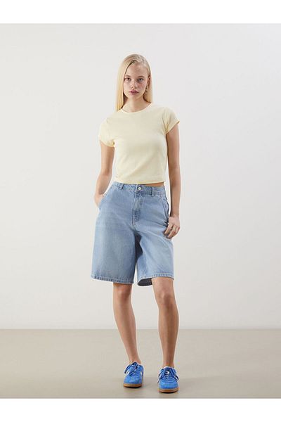 LC Waikiki Lcw Crew Neck Textured Women's Crop Fast Fashion