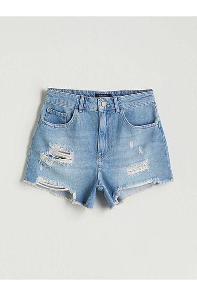 LC Waikiki Standard Fit Ripped Detailed Women's Jean Shorts
