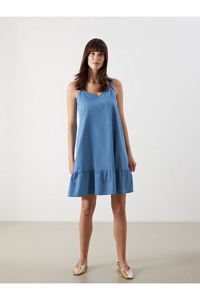 LC Waikiki V Neck Strap Mini Jean Dress