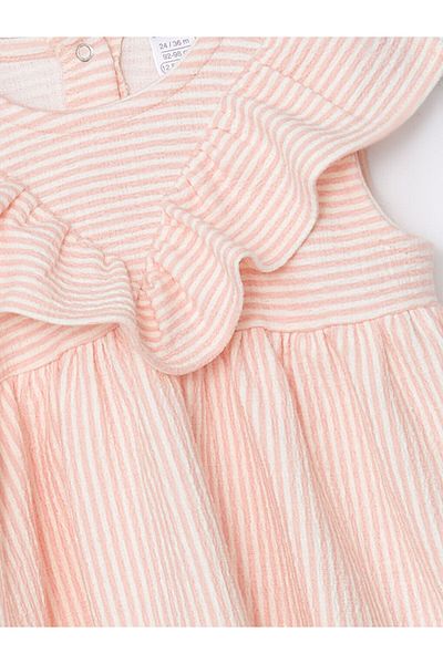 LC Waikiki Ecru Striped Baby Girl Interlock Dress