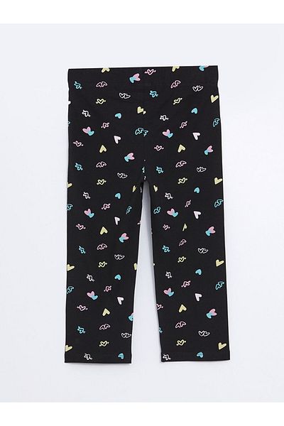 LC Waikiki Girl's Printed 3/4 Length Leggings with Elastic Waist