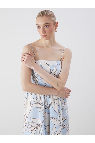 LC Waikiki Rochie din poplin floral cu guler pătrat de sezon nou - S5PD24Z8