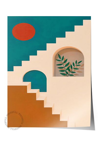 Postifull Frameless Wall Poster, Home Staircase, Illustration, Green Color Poster, 2025 Summer Selection, No:109727