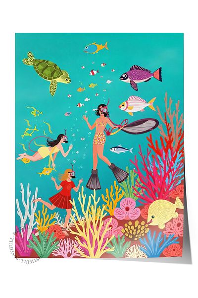 Postifull Frameless Wall Poster, Exploration at Sea, Illustration, Maximalist, Colorful Color Poster, 2025 Summer Selection