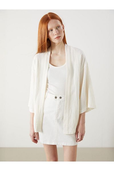 LC Waikiki Xside Beige Shawl Collar Textured Oversize Women's Kimono