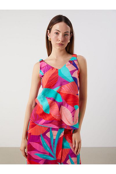 LC Waikiki Mixed V-Neck Patterned Blouse