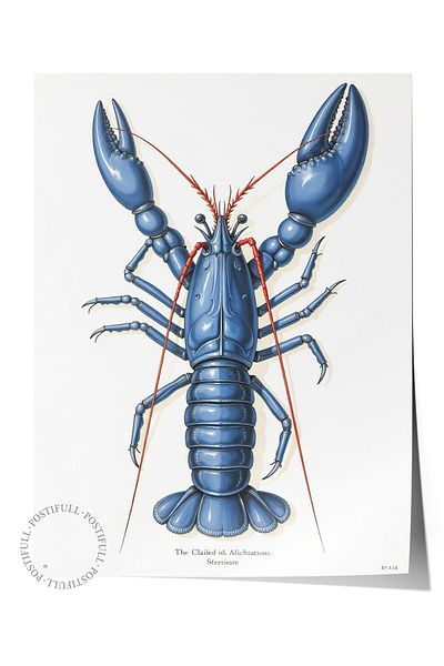 Postifull Frameless Wall Poster, Crab, Illustration, Blue Color Poster, 2025 Summer Selection, No:109575