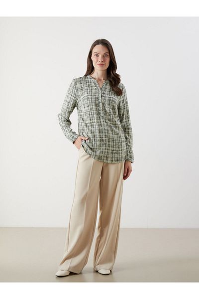 LC Waikiki Grace Green Scoop Neck Patterned Women's Blouse