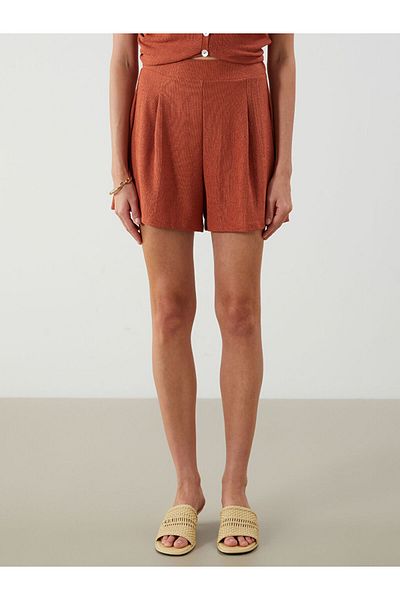 LC Waikiki Brown Pleated Women's Shorts with Elastic Waist
