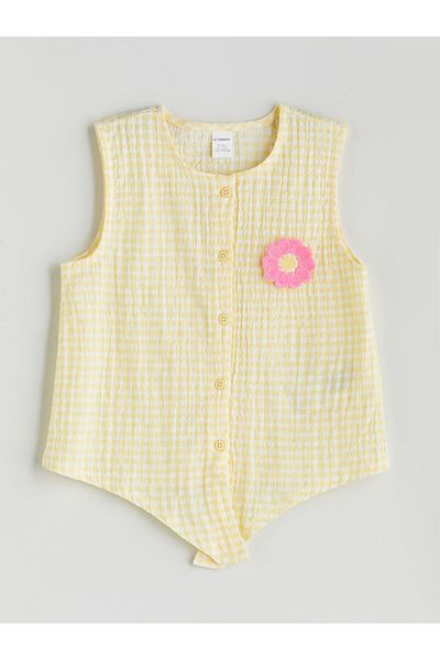 LC Waikiki Pink Sleeveless Floral Plaid Girl's Shirt