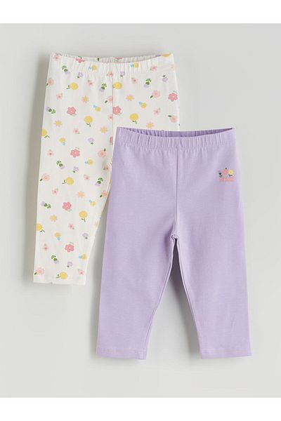 LC Waikiki Lilac Elastic Waist Printed Girl's 3/4 Length Leggings 2-Piece