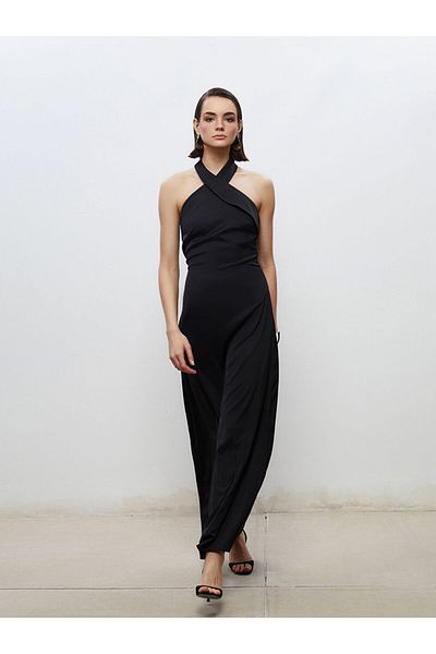 LC Waikiki Halter Neck Satin Evening Dress