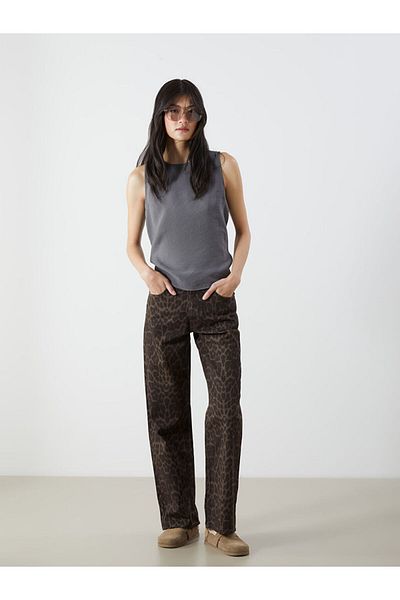 LC Waikiki Wideleg Leopard Patterned Women's Jean Trousers