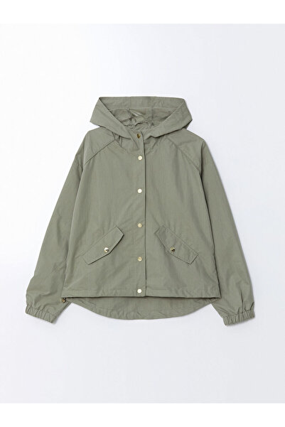 LC Waikiki Khaki Hooded Plain Oversize Women's Trench Coat