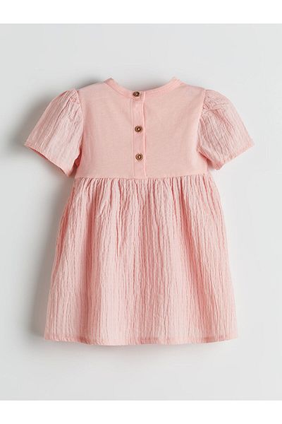 LC Waikiki Pink Crew Neck Baby Girl Cotton Combed Dress