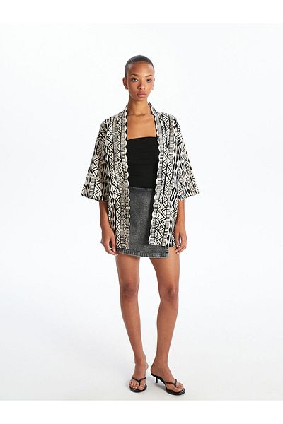LC Waikiki Black Shawl Collar Oversize Muslin Women's Kimono