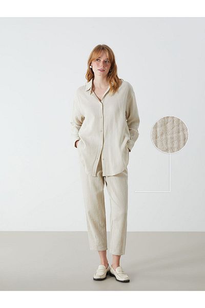 LC Waikiki New Season Elastic Waist Straight Muslin Women's Trousers - S5Ls96Z8